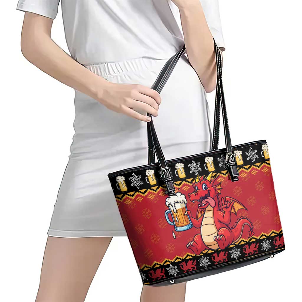 Carmarthenshire Wales Christmas Leather Tote Bag Funny Welsh Red Dragon Beer Xmas - Wonder Print Shop
