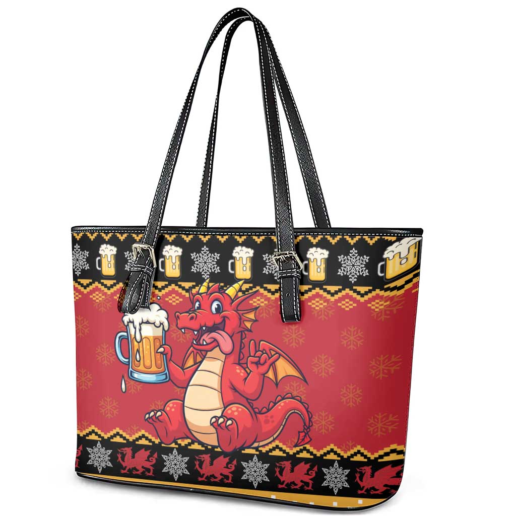 Carmarthenshire Wales Christmas Leather Tote Bag Funny Welsh Red Dragon Beer Xmas - Wonder Print Shop