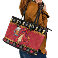 Carmarthenshire Wales Christmas Leather Tote Bag Funny Welsh Red Dragon Beer Xmas - Wonder Print Shop