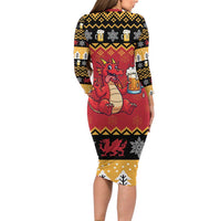 Carmarthenshire Wales Christmas Long Sleeve Bodycon Dress Funny Welsh Red Dragon Beer Xmas - Wonder Print Shop