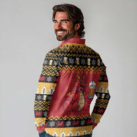 Carmarthenshire Wales Christmas Long Sleeve Polo Shirt Funny Welsh Red Dragon Beer Xmas - Wonder Print Shop