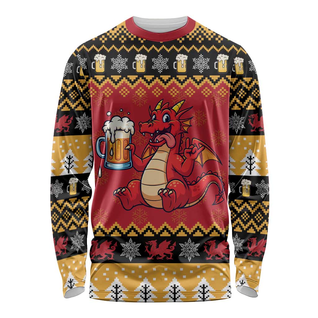 Carmarthenshire Wales Christmas Long Sleeve Shirt Funny Welsh Red Dragon Beer Xmas - Wonder Print Shop