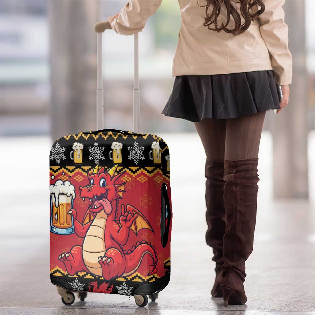 Carmarthenshire Wales Christmas Luggage Cover Funny Welsh Red Dragon Beer Xmas - Wonder Print Shop