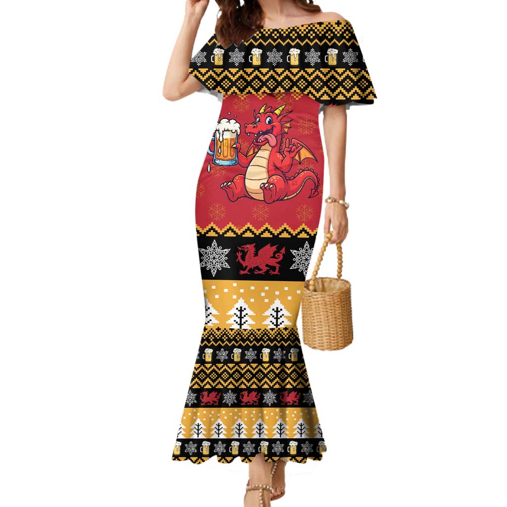Carmarthenshire Wales Christmas Mermaid Dress Funny Welsh Red Dragon Beer Xmas - Wonder Print Shop