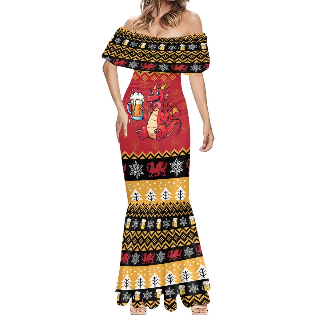 Carmarthenshire Wales Christmas Mermaid Dress Funny Welsh Red Dragon Beer Xmas - Wonder Print Shop