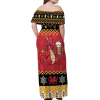 Carmarthenshire Wales Christmas Off Shoulder Maxi Dress Funny Welsh Red Dragon Beer Xmas - Wonder Print Shop