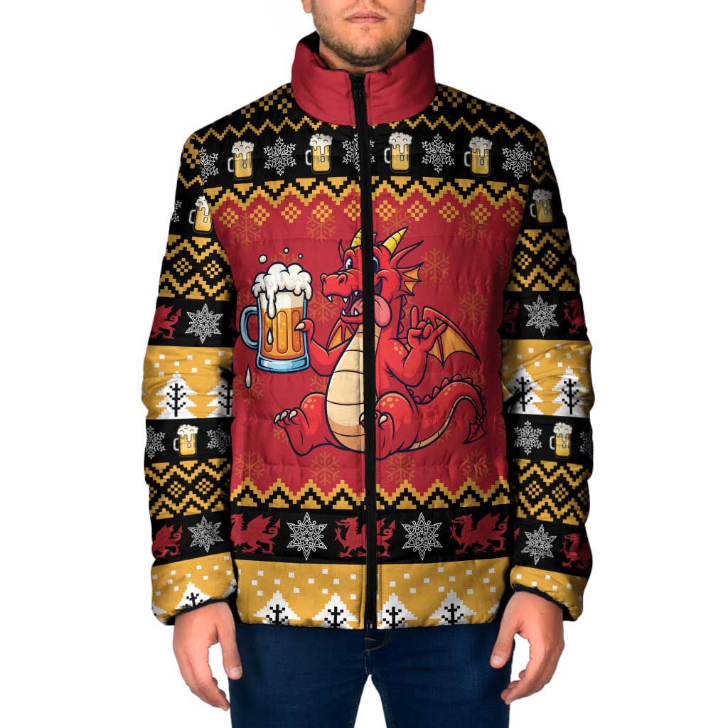 Carmarthenshire Wales Christmas Padded Jacket Funny Welsh Red Dragon Beer Xmas - Wonder Print Shop