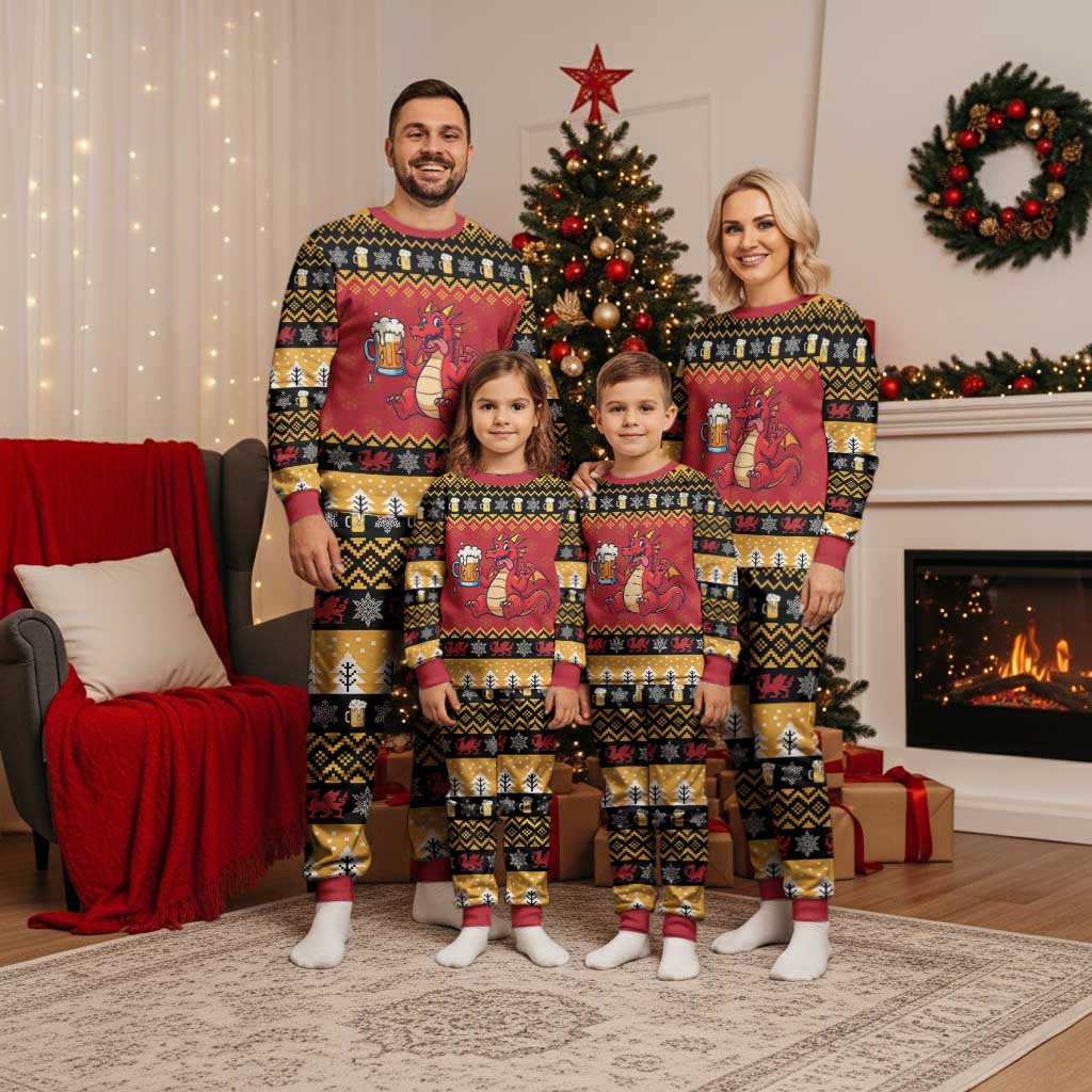Carmarthenshire Wales Christmas Pajama Set Funny Welsh Red Dragon Beer Xmas - Wonder Print Shop