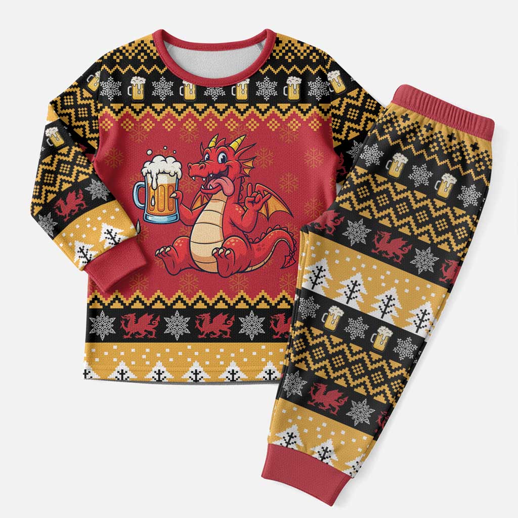Carmarthenshire Wales Christmas Pajama Set Funny Welsh Red Dragon Beer Xmas - Wonder Print Shop