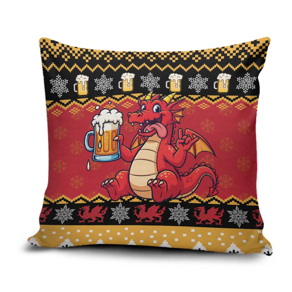 Carmarthenshire Wales Christmas Pillow Cover Funny Welsh Red Dragon Beer Xmas - Wonder Print Shop