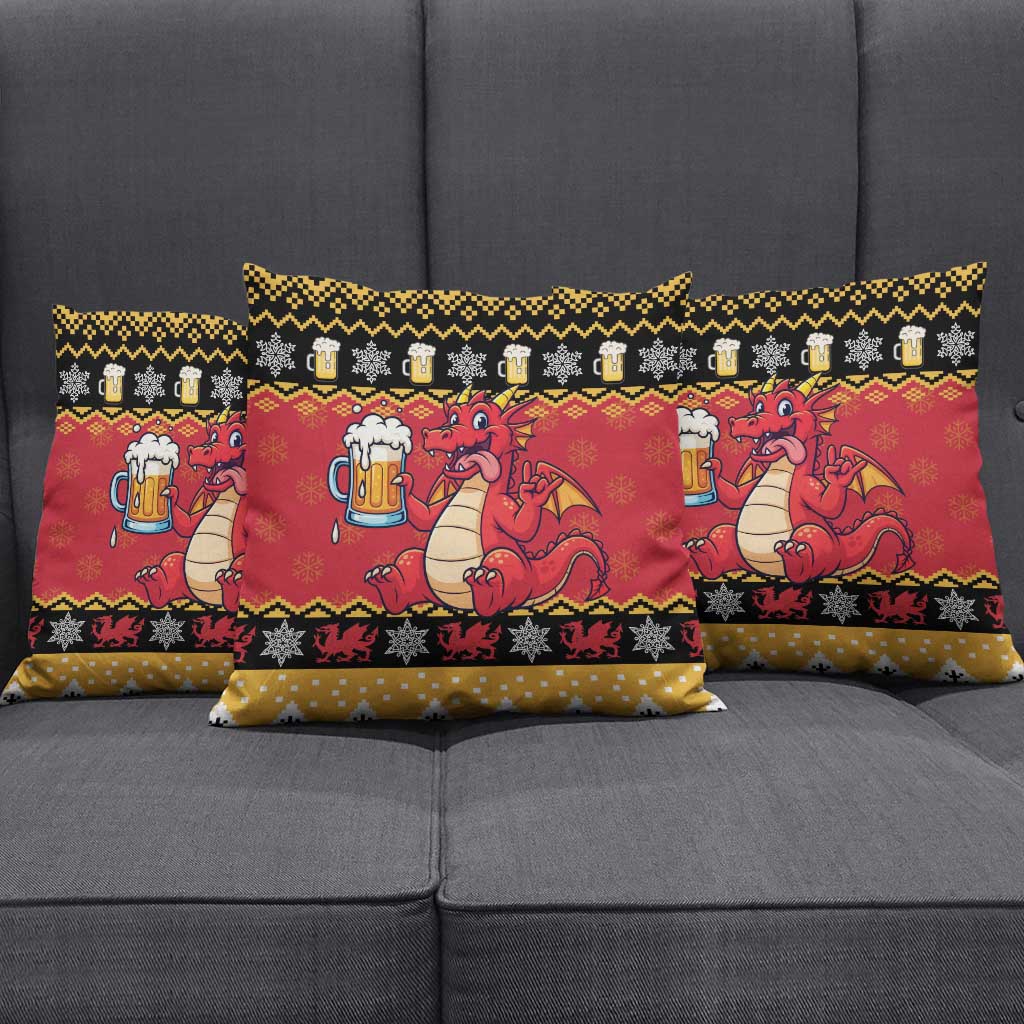 Carmarthenshire Wales Christmas Pillow Cover Funny Welsh Red Dragon Beer Xmas - Wonder Print Shop