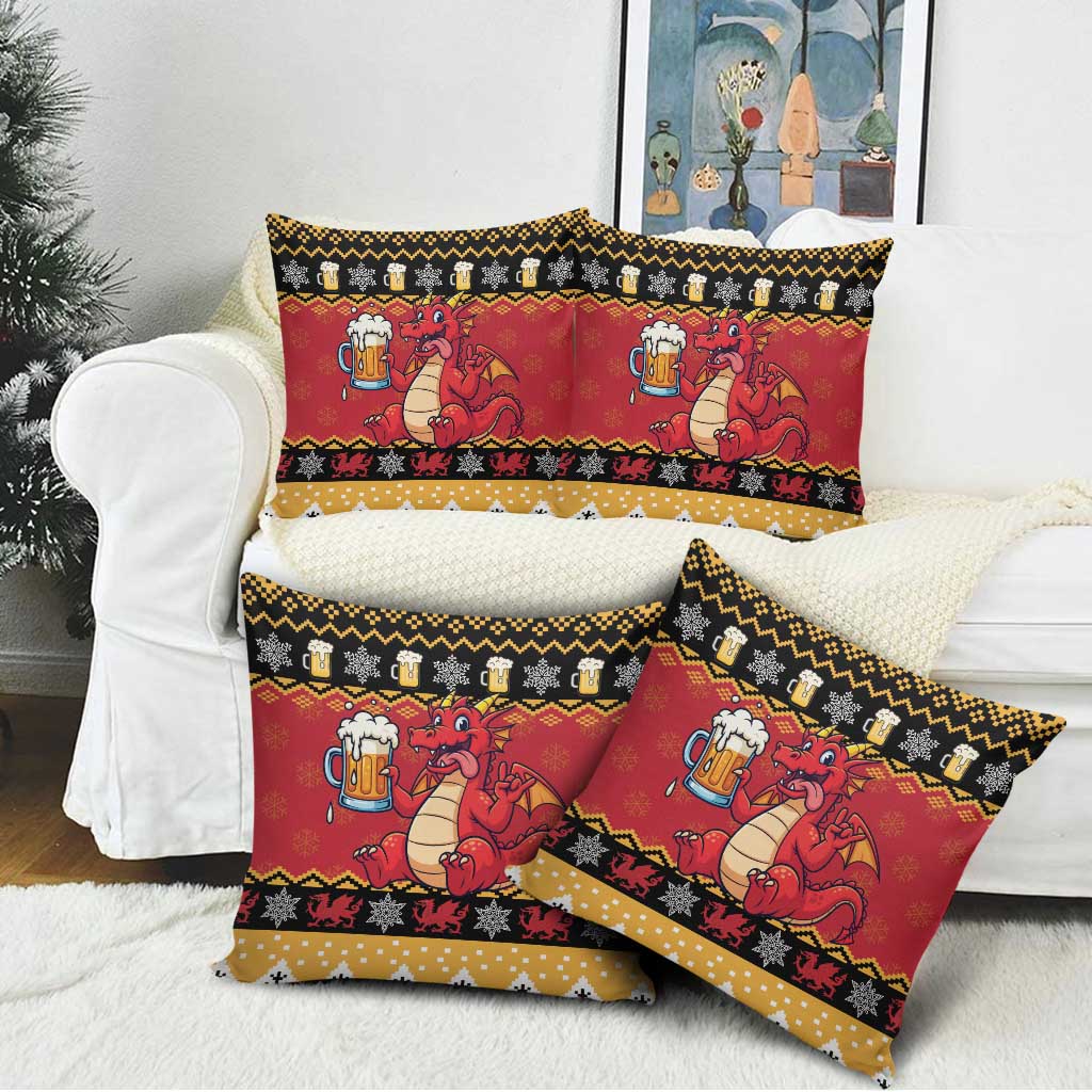 Carmarthenshire Wales Christmas Pillow Cover Funny Welsh Red Dragon Beer Xmas - Wonder Print Shop