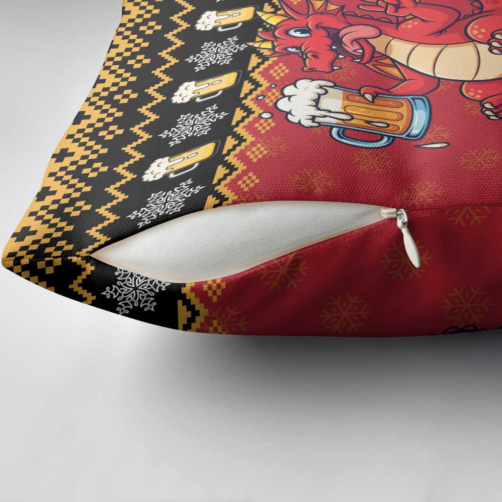 Carmarthenshire Wales Christmas Pillow Cover Funny Welsh Red Dragon Beer Xmas - Wonder Print Shop