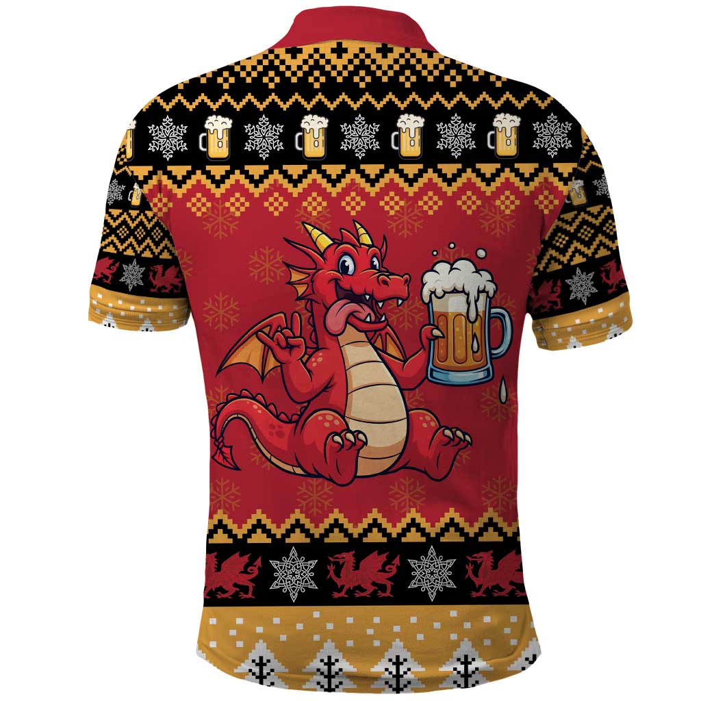 Carmarthenshire Wales Christmas Polo Shirt Funny Welsh Red Dragon Beer Xmas - Wonder Print Shop