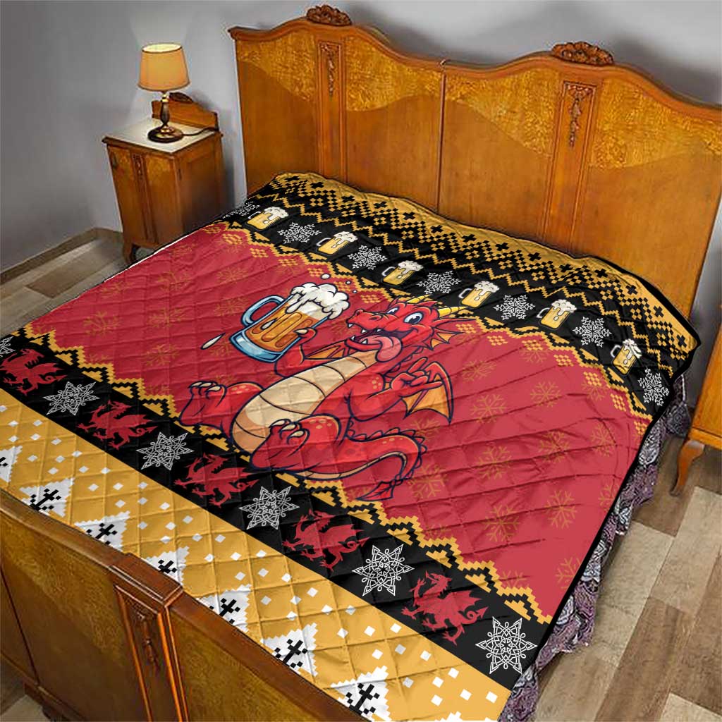 Carmarthenshire Wales Christmas Quilt Funny Welsh Red Dragon Beer Xmas - Wonder Print Shop