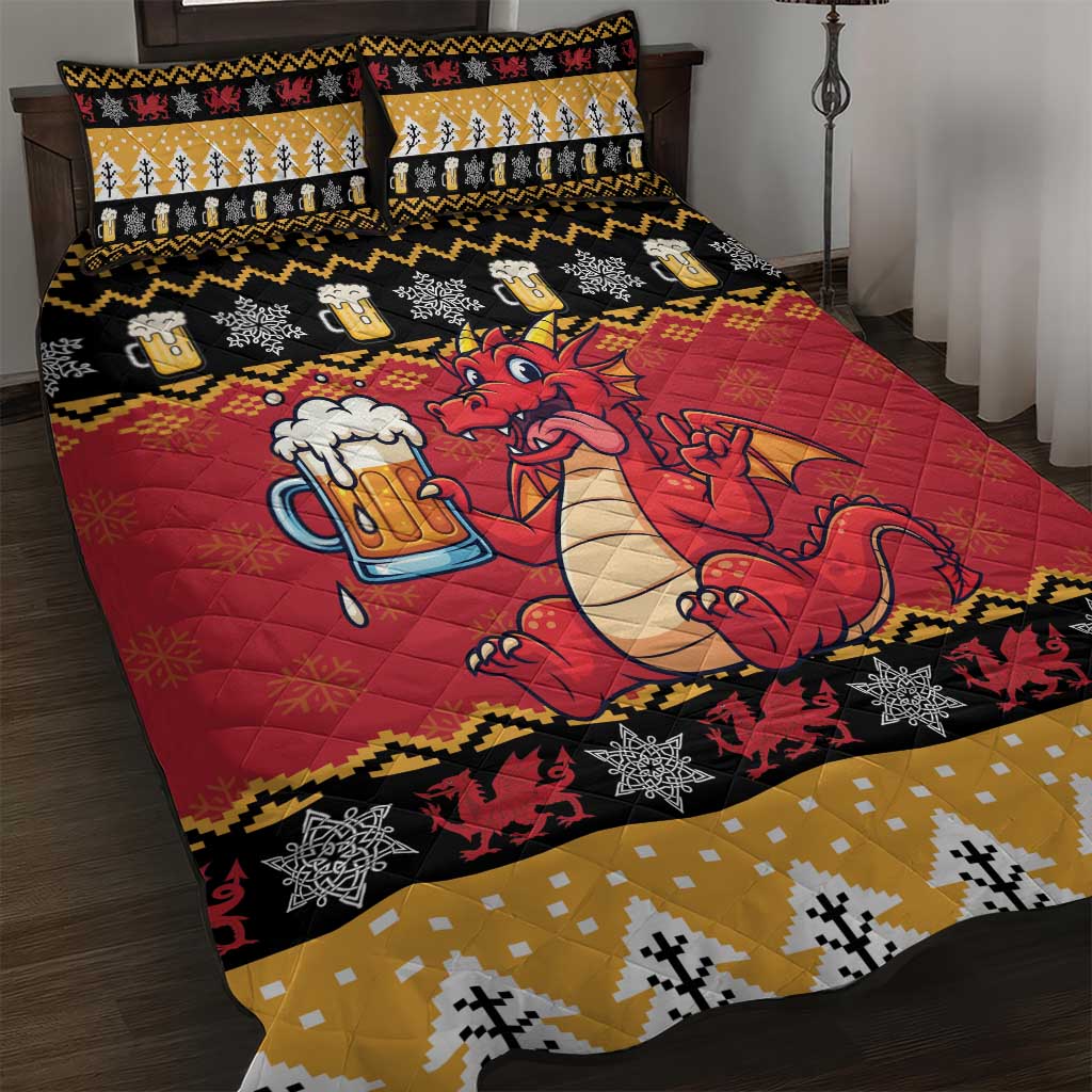 Carmarthenshire Wales Christmas Quilt Bed Set Funny Welsh Red Dragon Beer Xmas - Wonder Print Shop