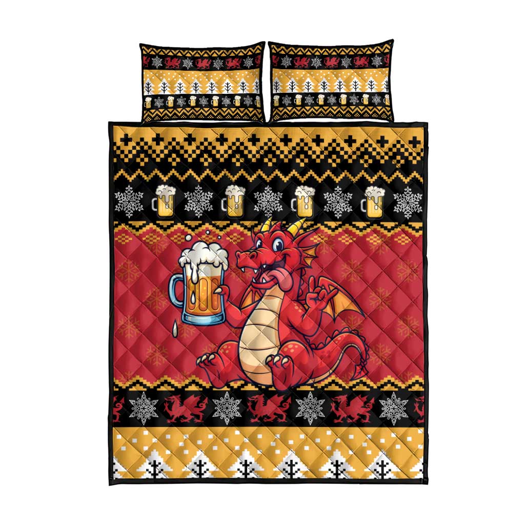 Carmarthenshire Wales Christmas Quilt Bed Set Funny Welsh Red Dragon Beer Xmas - Wonder Print Shop