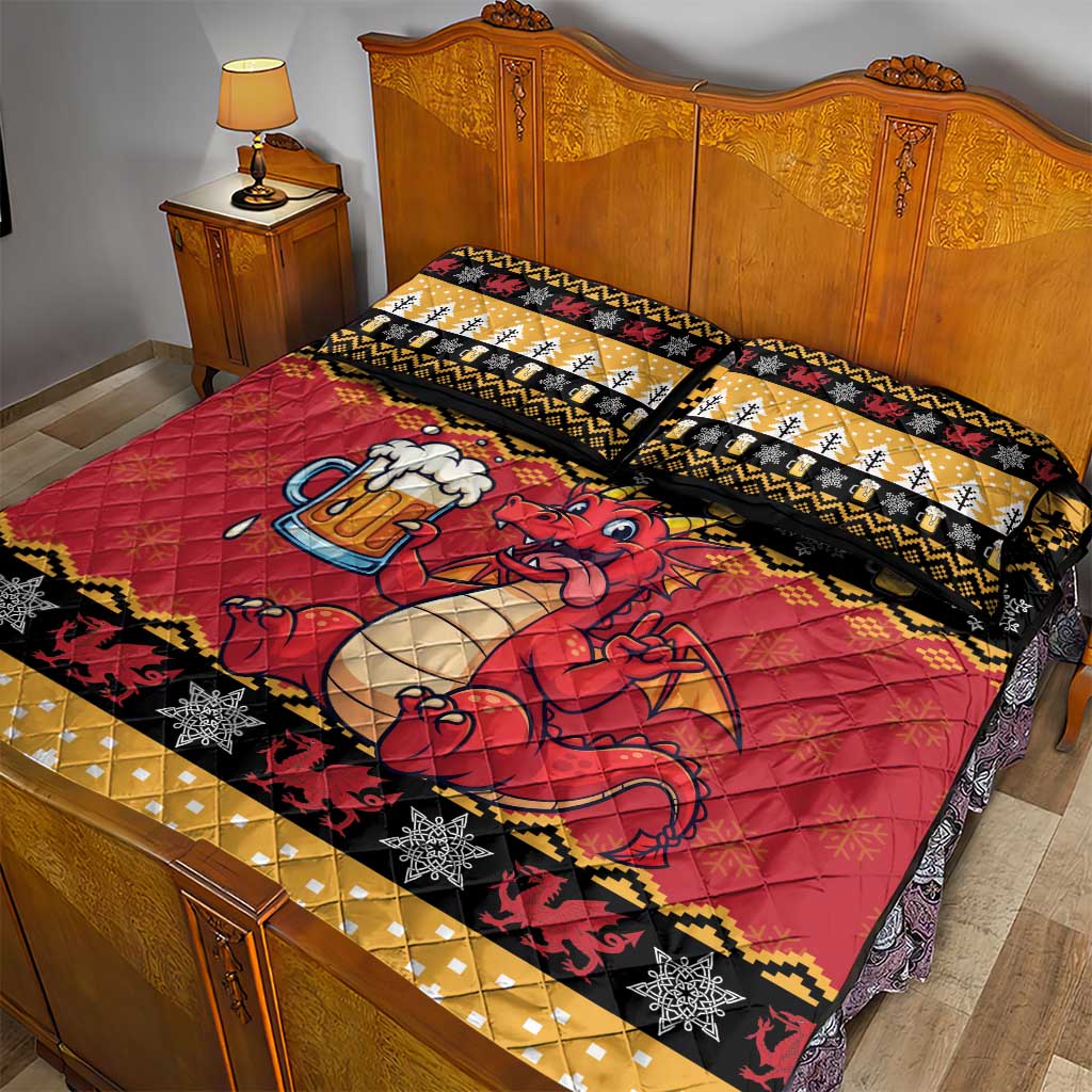 Carmarthenshire Wales Christmas Quilt Bed Set Funny Welsh Red Dragon Beer Xmas - Wonder Print Shop