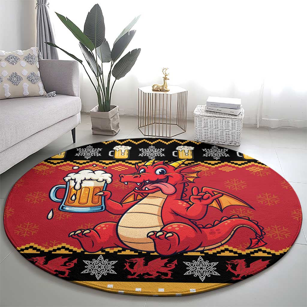 Carmarthenshire Wales Christmas Round Carpet Funny Welsh Red Dragon Beer Xmas - Wonder Print Shop