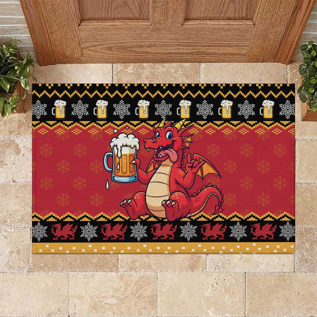 Carmarthenshire Wales Christmas Rubber Doormat Funny Welsh Red Dragon Beer Xmas - Wonder Print Shop
