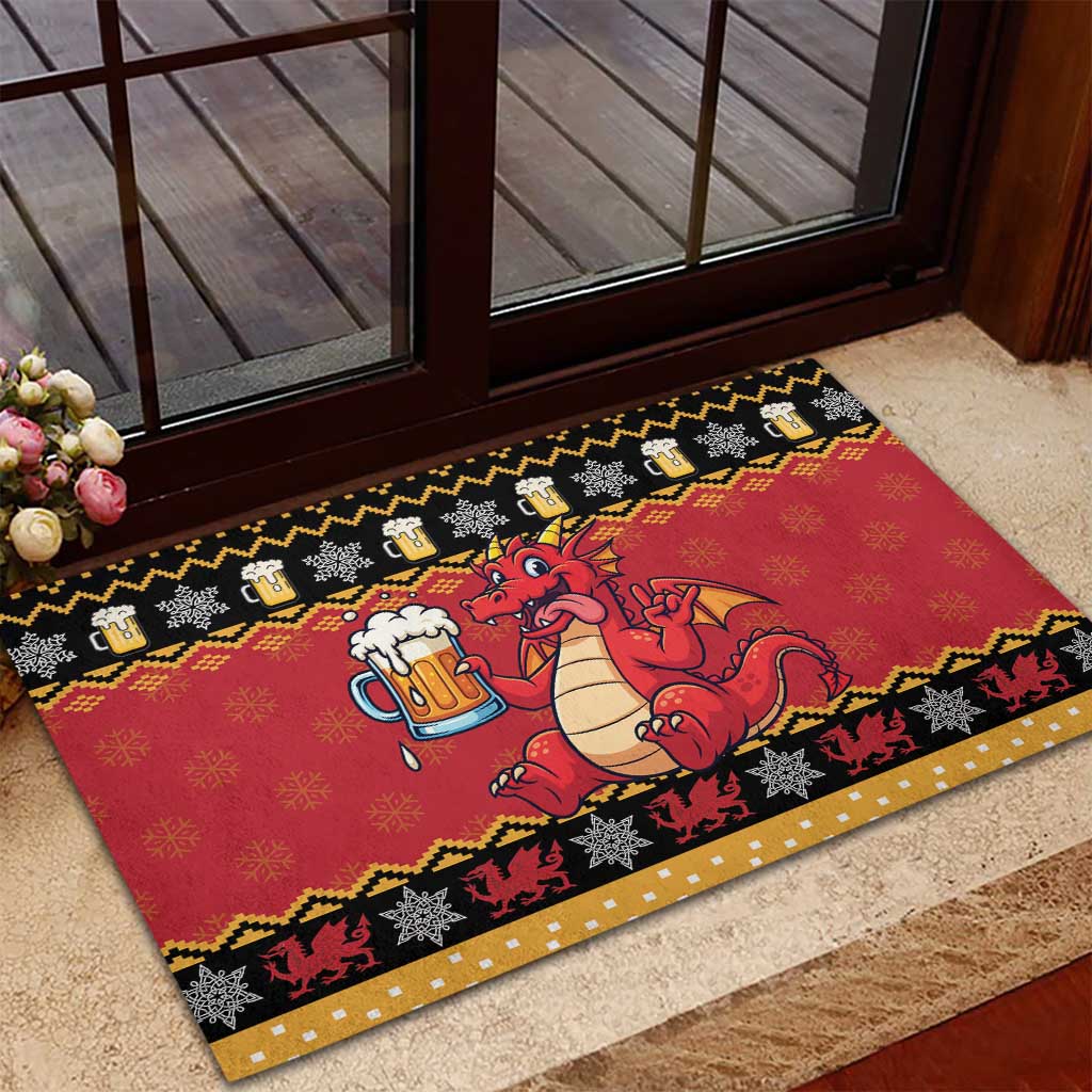Carmarthenshire Wales Christmas Rubber Doormat Funny Welsh Red Dragon Beer Xmas - Wonder Print Shop