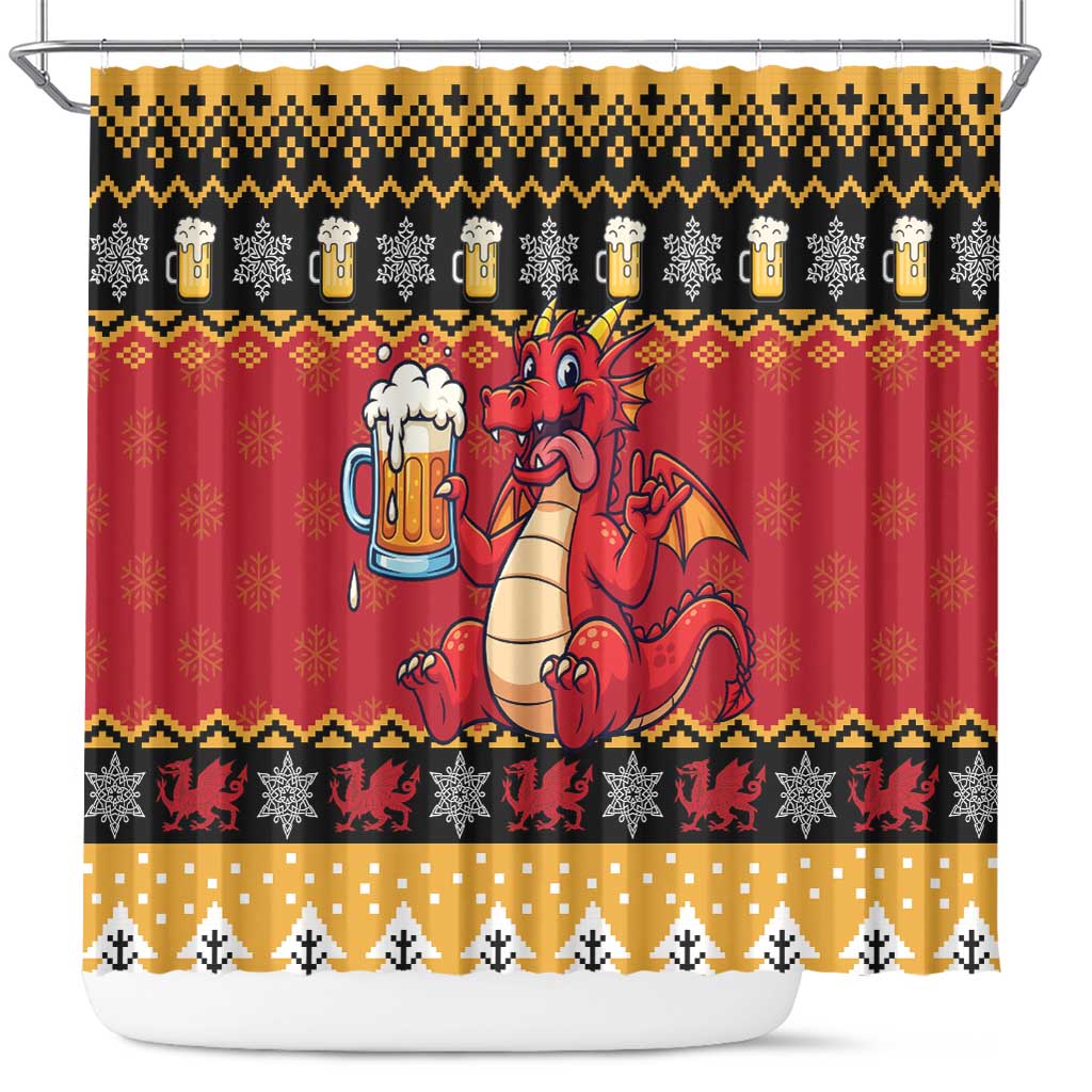 Carmarthenshire Wales Christmas Shower Curtain Funny Welsh Red Dragon Beer Xmas - Wonder Print Shop