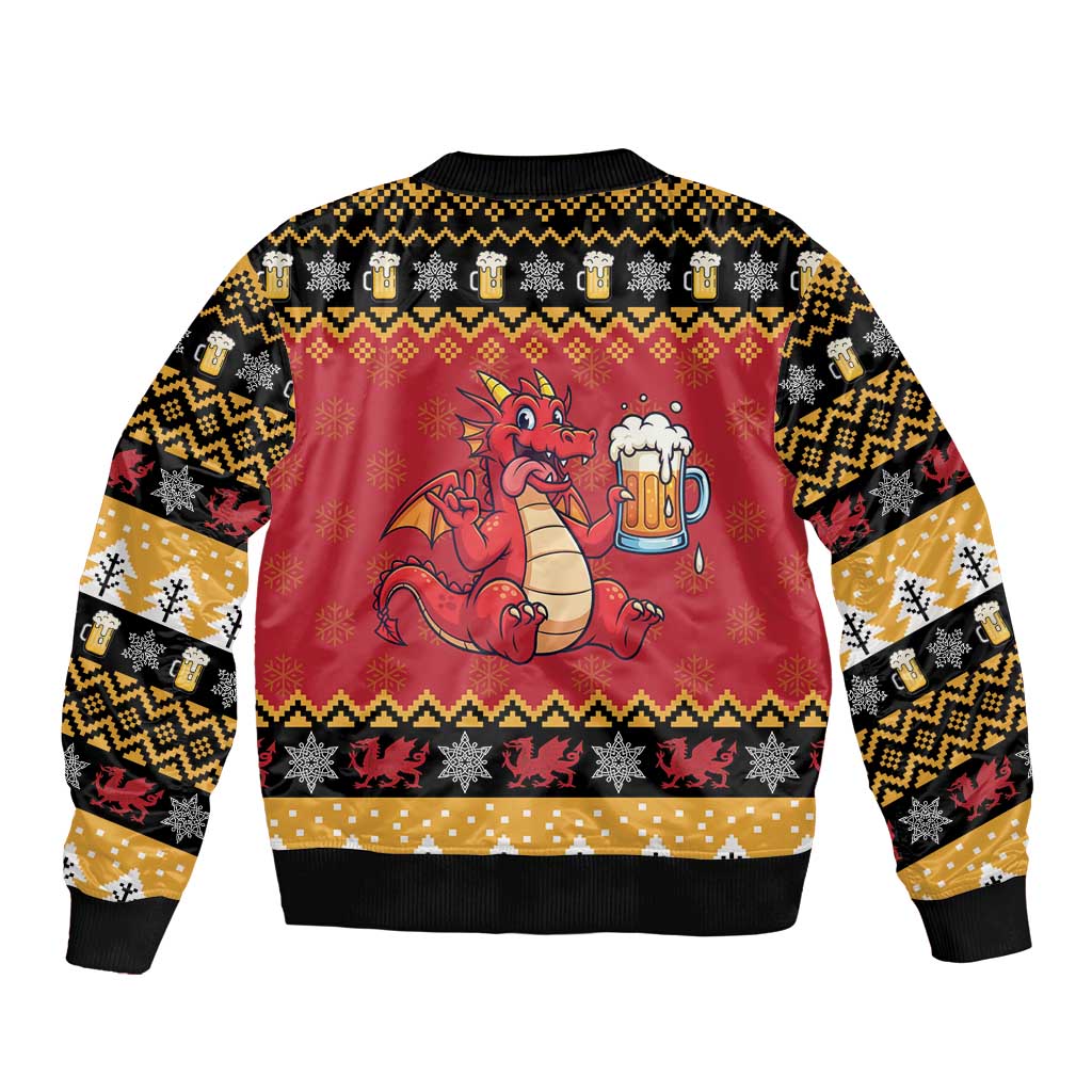 Carmarthenshire Wales Christmas Sleeve Zip Bomber Jacket Funny Welsh Red Dragon Beer Xmas - Wonder Print Shop