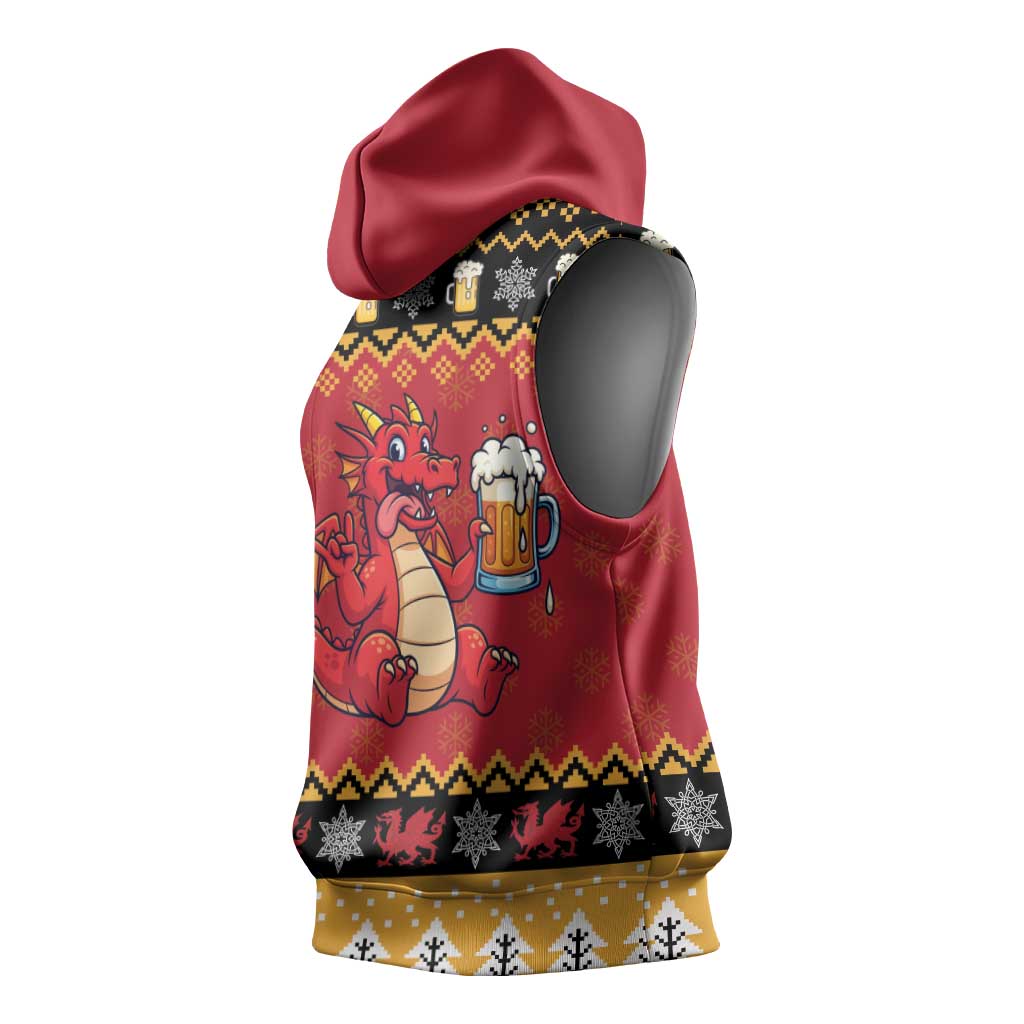 Carmarthenshire Wales Christmas Sleeveless Hoodie Funny Welsh Red Dragon Beer Xmas - Wonder Print Shop