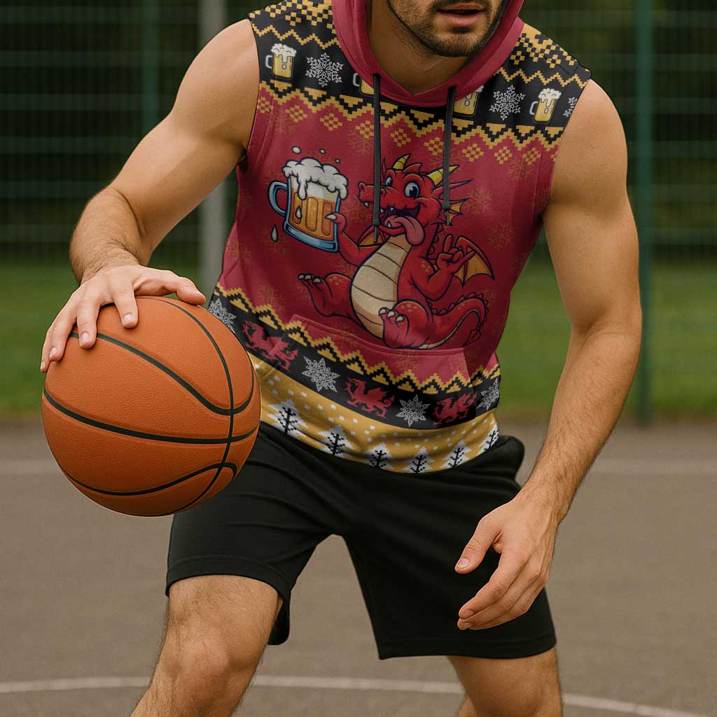 Carmarthenshire Wales Christmas Sleeveless Hoodie Funny Welsh Red Dragon Beer Xmas - Wonder Print Shop
