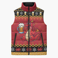 Carmarthenshire Wales Christmas Sleeveless Puffer Jacket Funny Welsh Red Dragon Beer Xmas - Wonder Print Shop