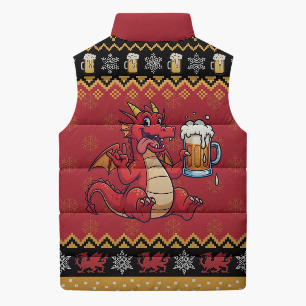 Carmarthenshire Wales Christmas Sleeveless Puffer Jacket Funny Welsh Red Dragon Beer Xmas - Wonder Print Shop