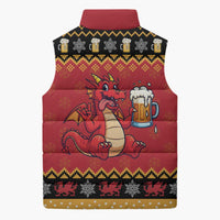 Carmarthenshire Wales Christmas Sleeveless Puffer Jacket Funny Welsh Red Dragon Beer Xmas - Wonder Print Shop