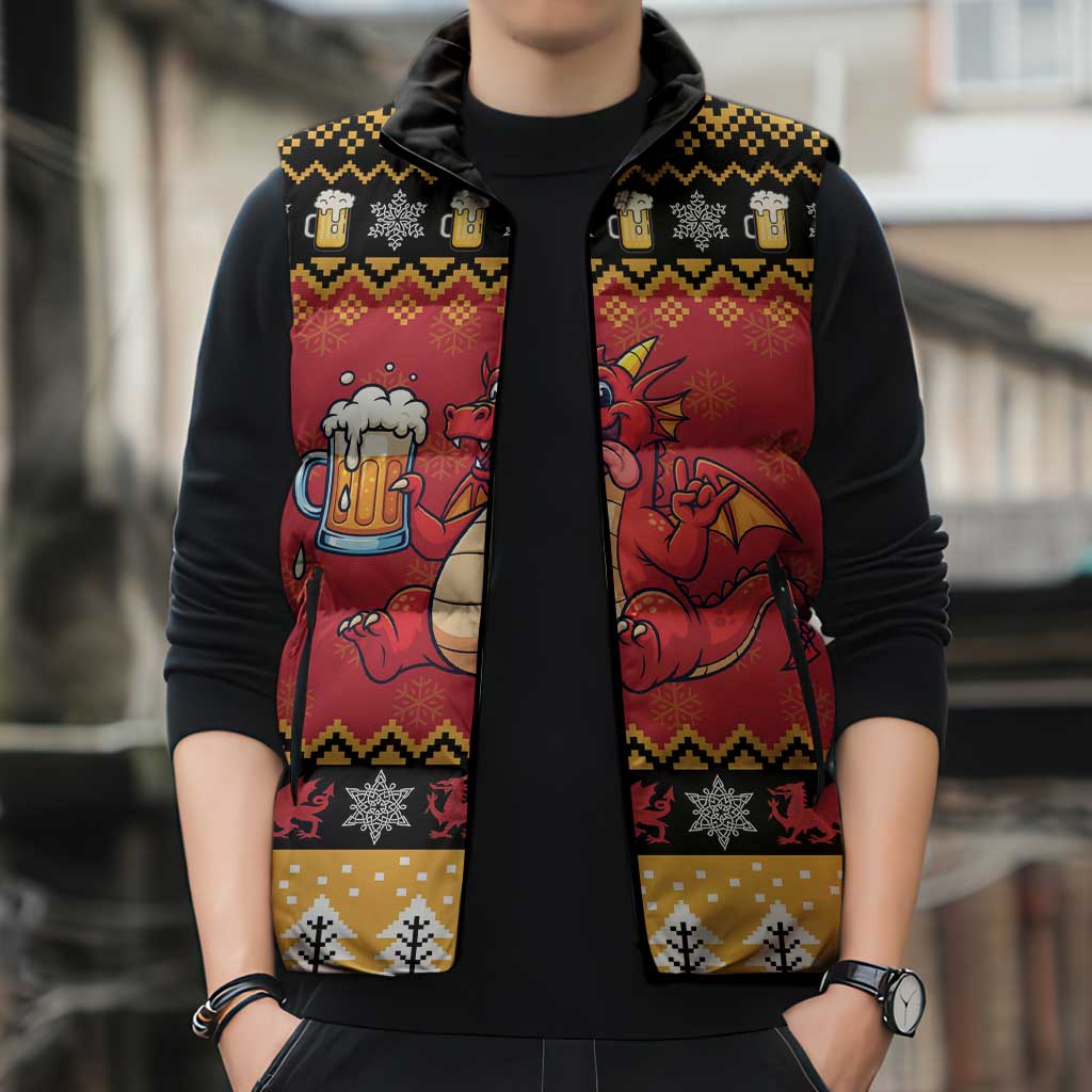 Carmarthenshire Wales Christmas Sleeveless Puffer Jacket Funny Welsh Red Dragon Beer Xmas - Wonder Print Shop