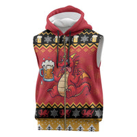 Carmarthenshire Wales Christmas Sleeveless Zip Hoodie Funny Welsh Red Dragon Beer Xmas - Wonder Print Shop