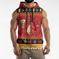 Carmarthenshire Wales Christmas Sleeveless Zip Hoodie Funny Welsh Red Dragon Beer Xmas - Wonder Print Shop