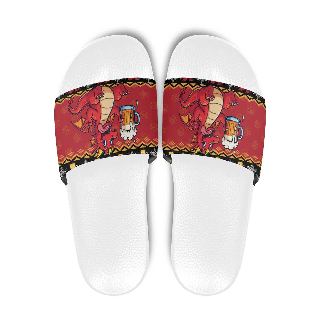 Carmarthenshire Wales Christmas Slide Sandals Funny Welsh Red Dragon Beer Xmas - Wonder Print Shop