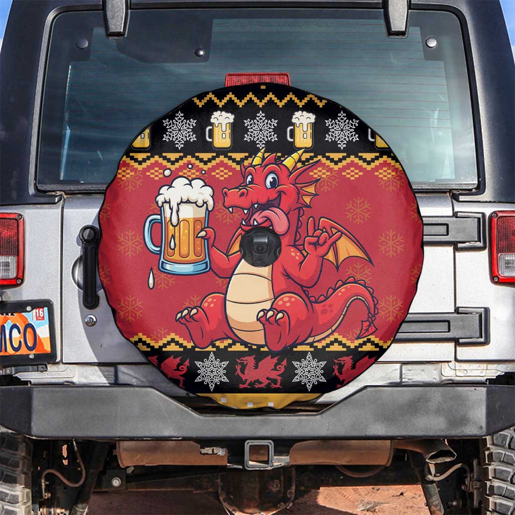 Carmarthenshire Wales Christmas Spare Tire Cover Funny Welsh Red Dragon Beer Xmas - Wonder Print Shop
