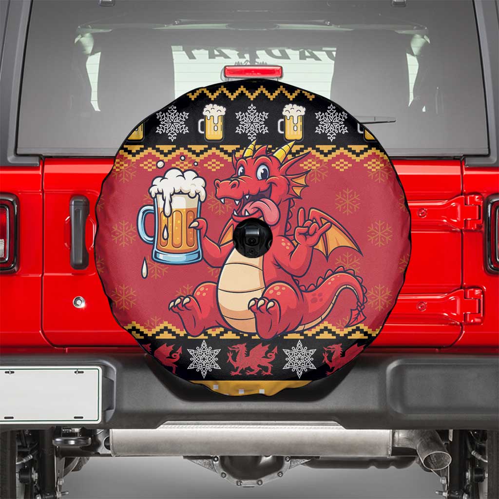 Carmarthenshire Wales Christmas Spare Tire Cover Funny Welsh Red Dragon Beer Xmas - Wonder Print Shop