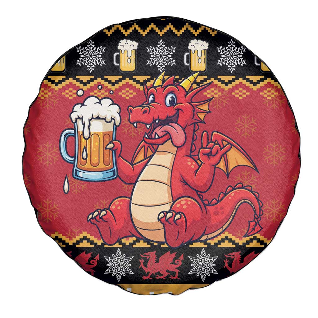 Carmarthenshire Wales Christmas Spare Tire Cover Funny Welsh Red Dragon Beer Xmas - Wonder Print Shop