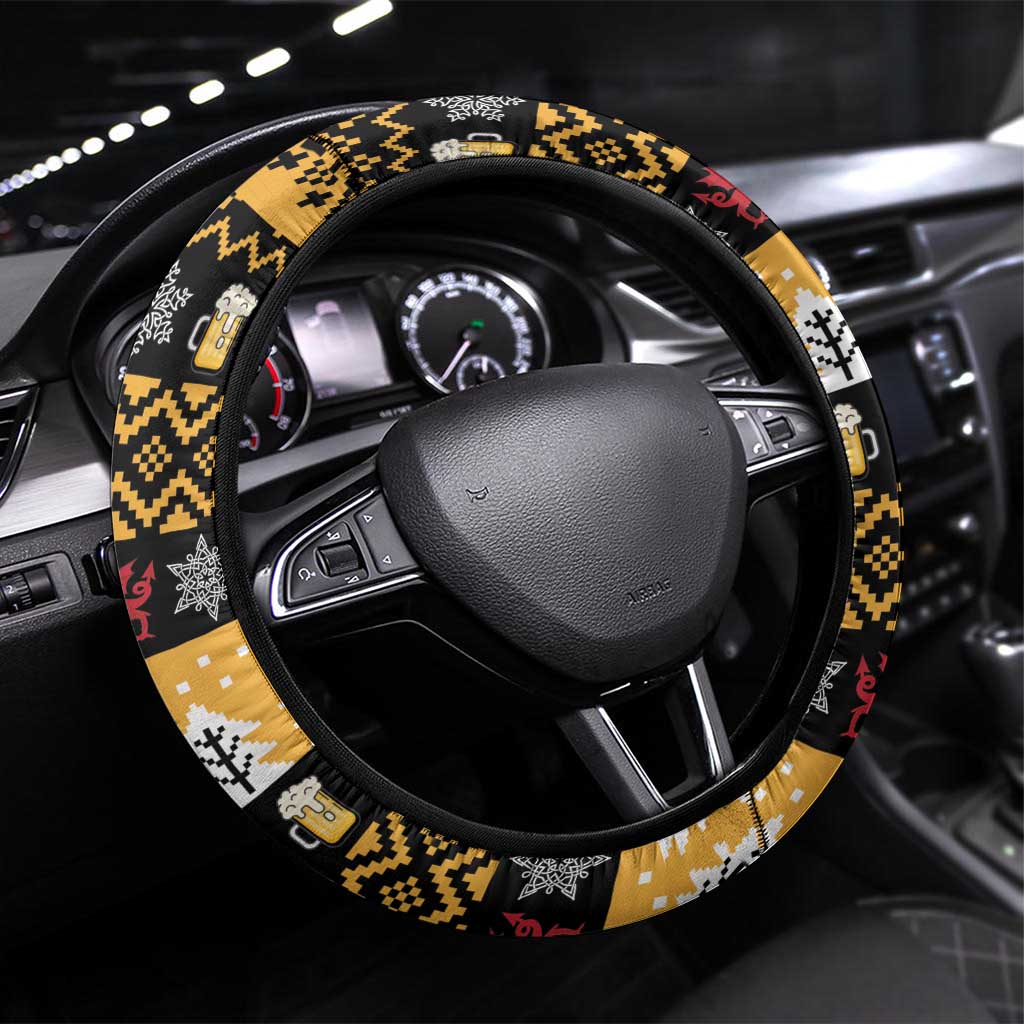 Carmarthenshire Wales Christmas Steering Wheel Cover Funny Welsh Red Dragon Beer Xmas - Wonder Print Shop