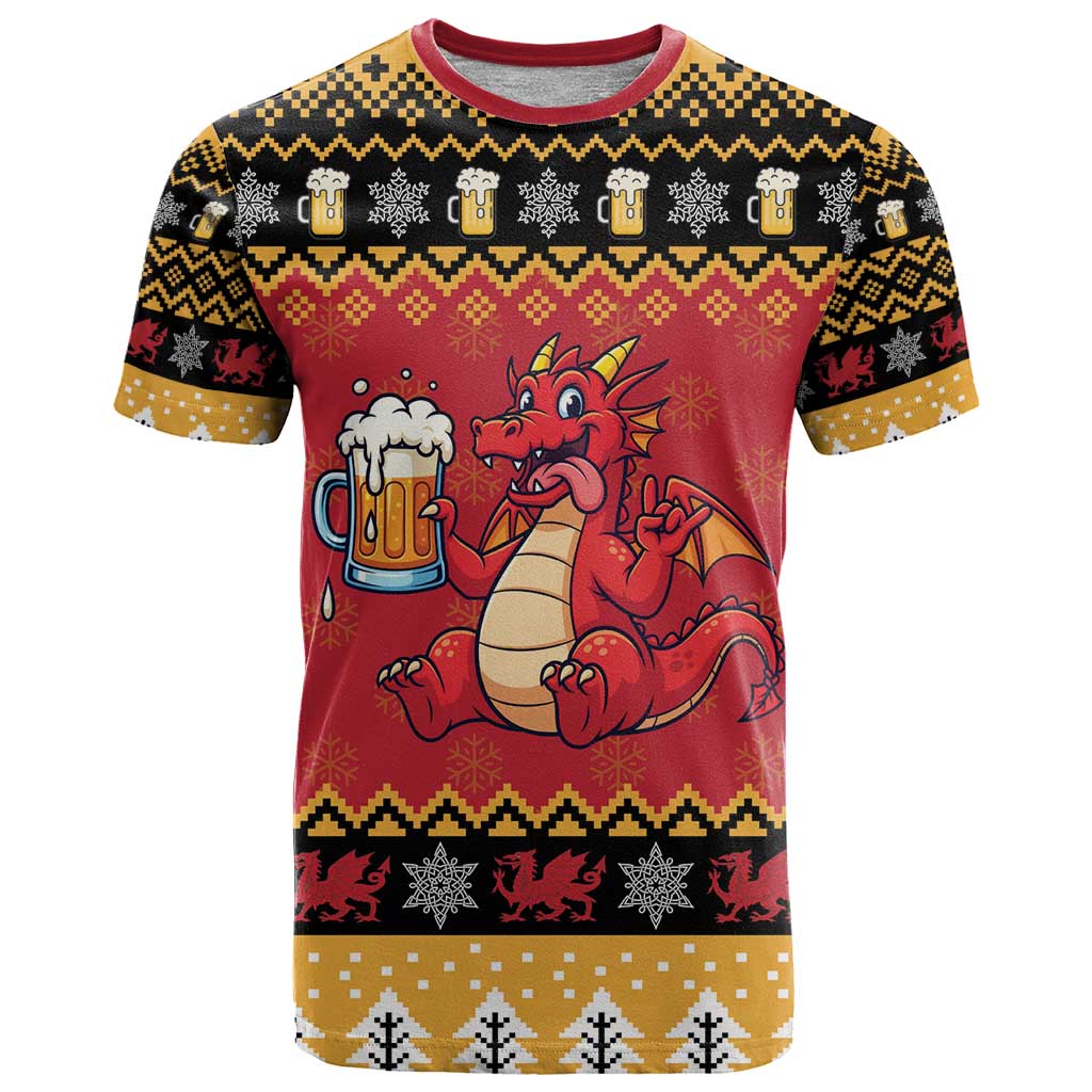 Carmarthenshire Wales Christmas T Shirt Funny Welsh Red Dragon Beer Xmas - Wonder Print Shop