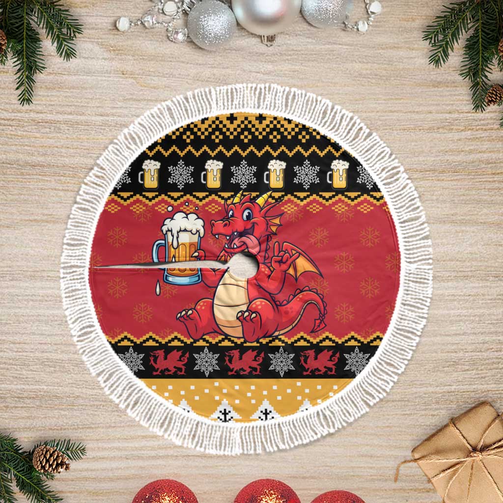 Carmarthenshire Wales Christmas Tree Skirt Funny Welsh Red Dragon Beer Xmas - Wonder Print Shop