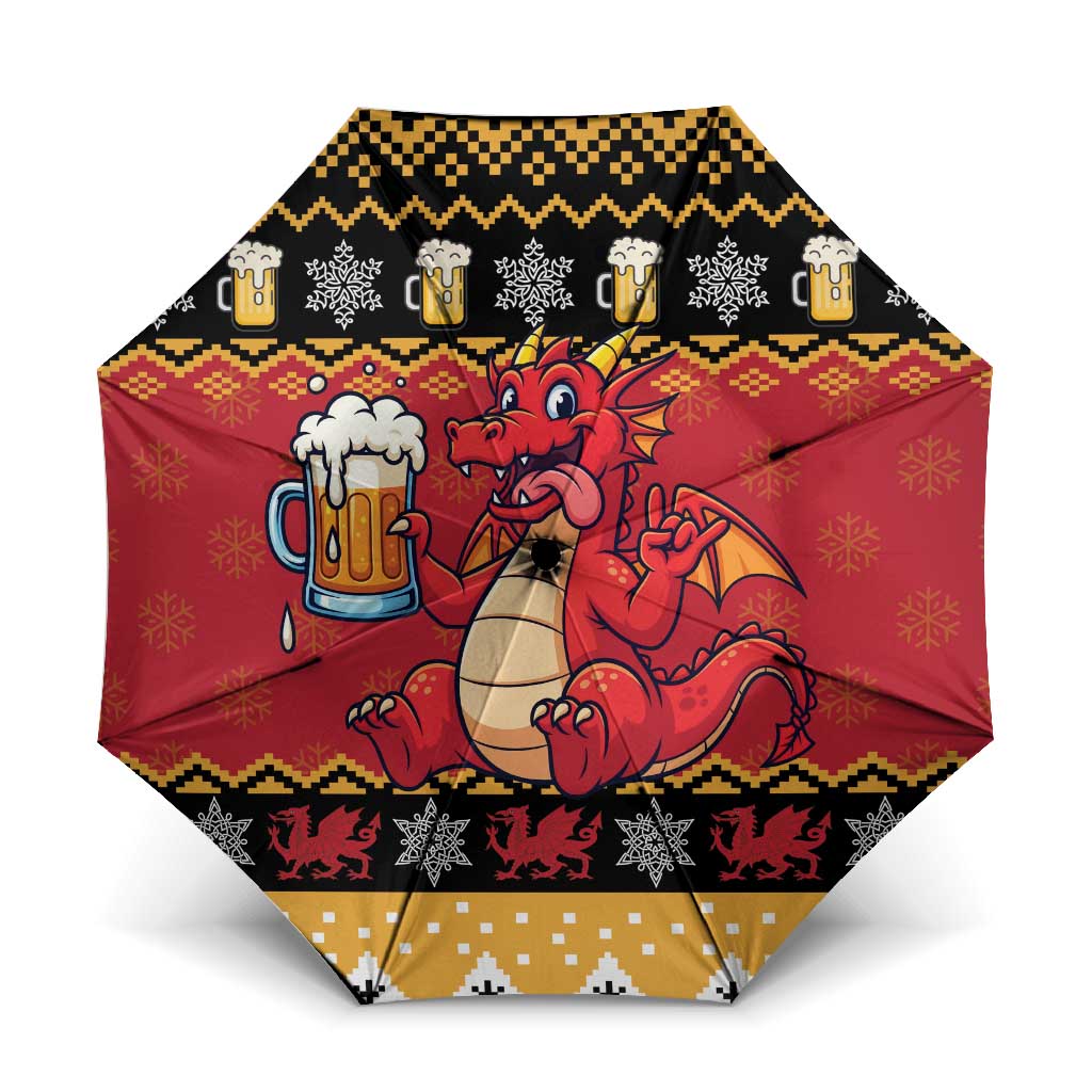 Carmarthenshire Wales Christmas Umbrella Funny Welsh Red Dragon Beer Xmas - Wonder Print Shop