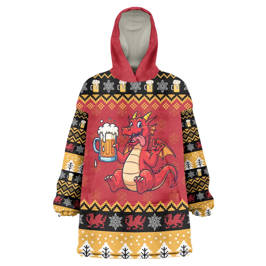 Carmarthenshire Wales Christmas Wearable Blanket Hoodie Funny Welsh Red Dragon Beer Xmas - Wonder Print Shop