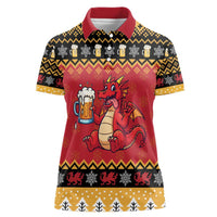 Carmarthenshire Wales Christmas Women Polo Shirt Funny Welsh Red Dragon Beer Xmas - Wonder Print Shop