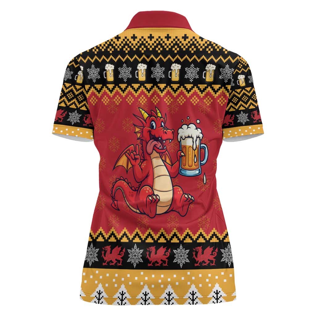 Carmarthenshire Wales Christmas Women Polo Shirt Funny Welsh Red Dragon Beer Xmas - Wonder Print Shop
