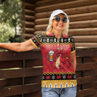 Carmarthenshire Wales Christmas Women Polo Shirt Funny Welsh Red Dragon Beer Xmas - Wonder Print Shop
