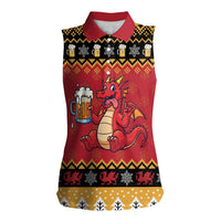 Carmarthenshire Wales Christmas Women Sleeveless Polo Shirt Funny Welsh Red Dragon Beer Xmas - Wonder Print Shop