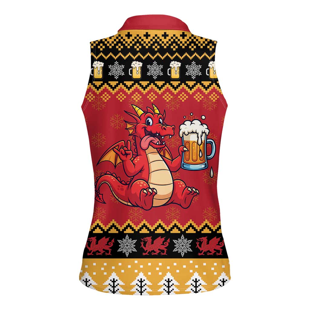 Carmarthenshire Wales Christmas Women Sleeveless Polo Shirt Funny Welsh Red Dragon Beer Xmas - Wonder Print Shop