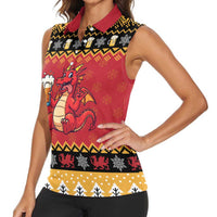 Carmarthenshire Wales Christmas Women Sleeveless Polo Shirt Funny Welsh Red Dragon Beer Xmas - Wonder Print Shop